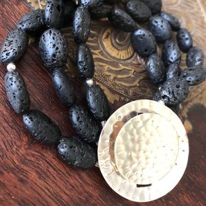 Silpada Black Lava Bead and SS Bracelet